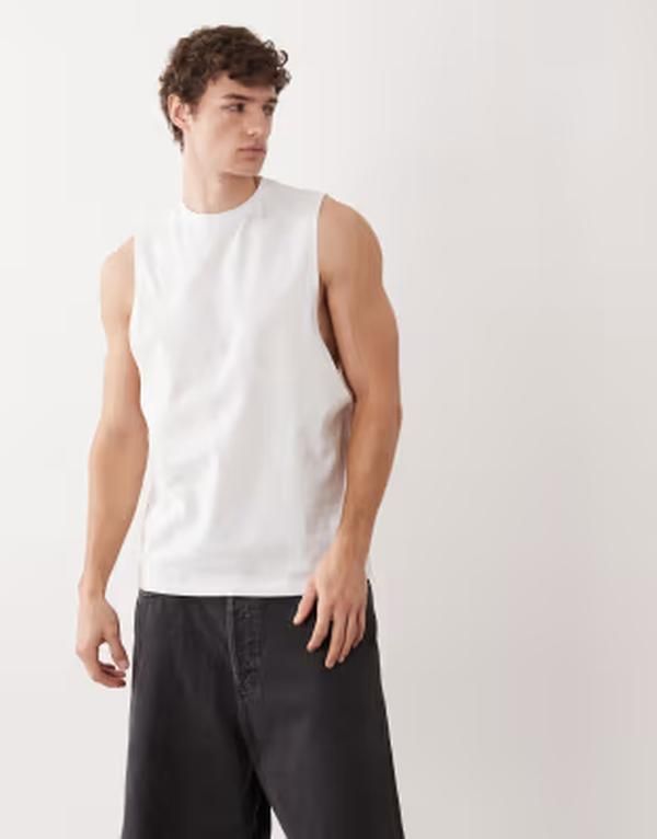 エイソス メンズ トップス ベスト レギュラーフィット ASOS DESIGN regular fitank with drop armhole WHITE ホワイト