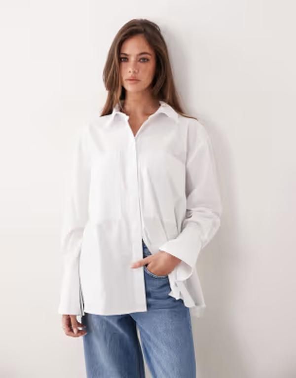 エイソス レディース トップス シャツ A ライン ASOS DESIGN poplin Aline wide sleeve shirt White ホワイト
