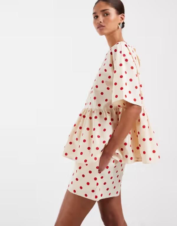 エイソス レディース ボトムス ハーフパンツ・ショーツ ドット ショートパンツ ASOS DESIGN tie waist pocket detail shorts in polka dots Polka Dot ドット