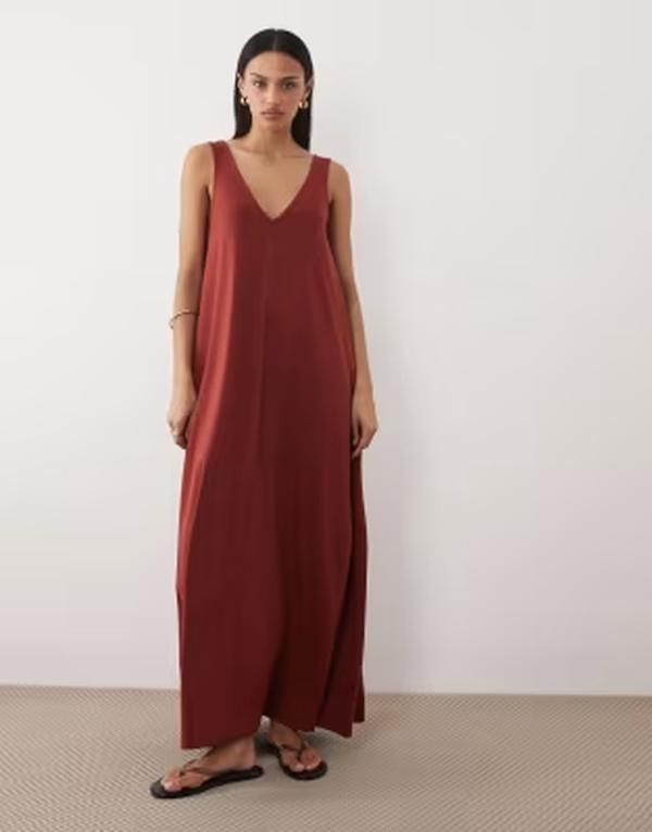 エイソス レディース トップス ワンピース マキシ ASOS DESIGN trapeze maxi dress in chestnut Chesnut