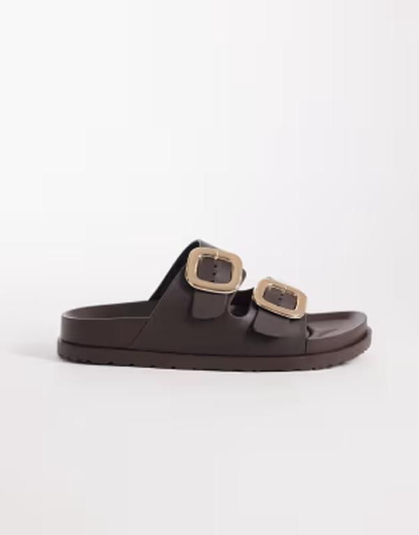 ロンドンレベル レディース シューズ サンダル London Rebel Astra double buckle sandals in chocolate Choc チョコレート