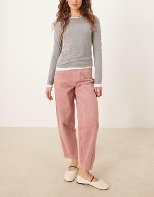 スリードベア レディース ボトムス カジュアルパンツ Threadbare cord barreleg pants in dusty PINK ピンク