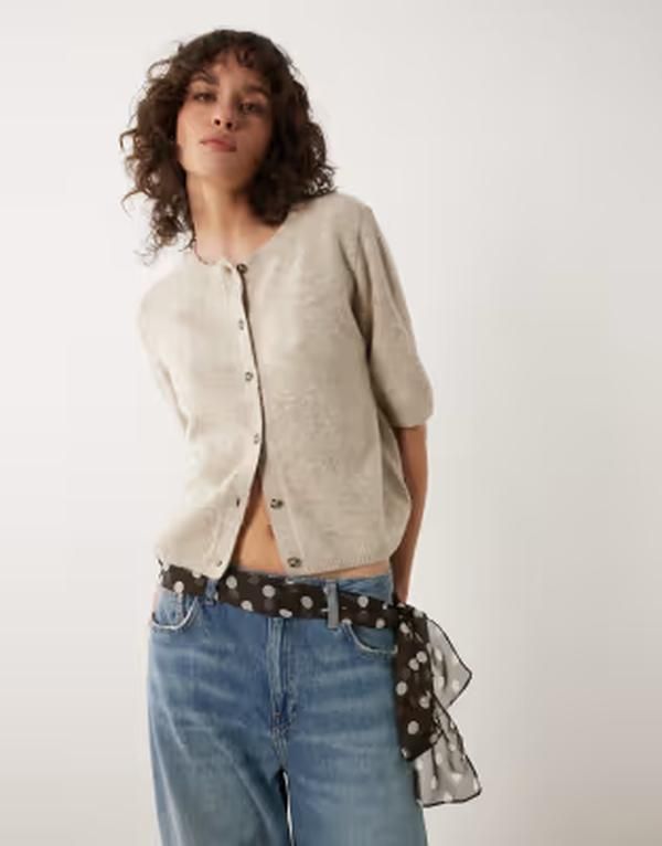 ジェイディーワイ レディース アウター カーディガン ウール ニット JDY wool blend short sleeve knit cardigan Turtledove ベージュ