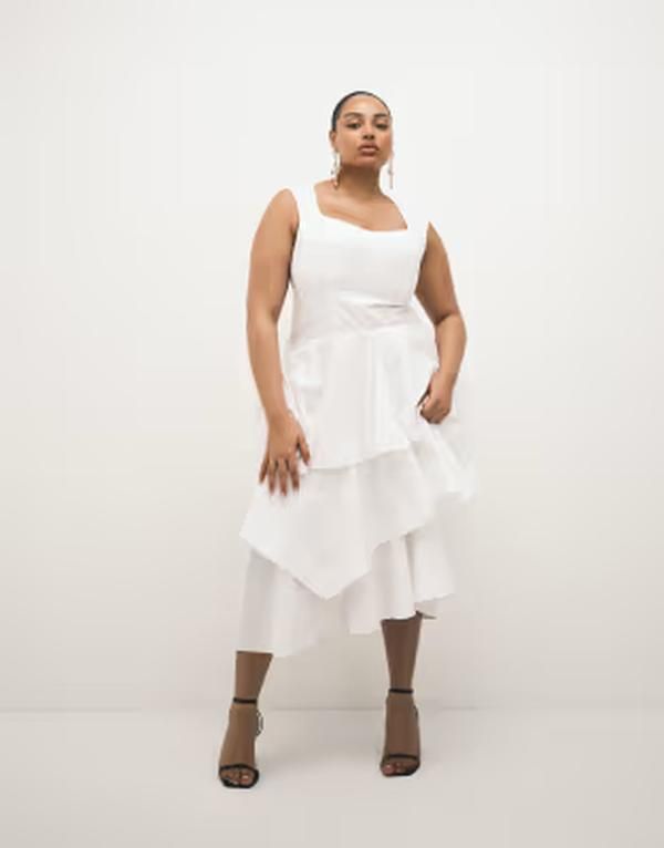 エイソス レディース トップス ワンピース ティアード マキシ ASOS DESIGN Curve tiered maxi dress WHITE ホワイト