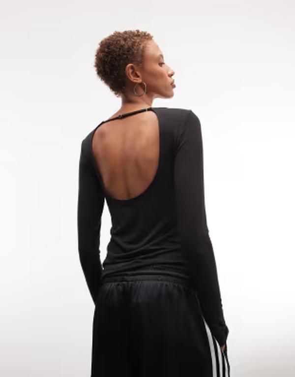 ウィークデイ レディース トップス Tシャツ オープンバック Weekday open back long sleeve top Black ブラック