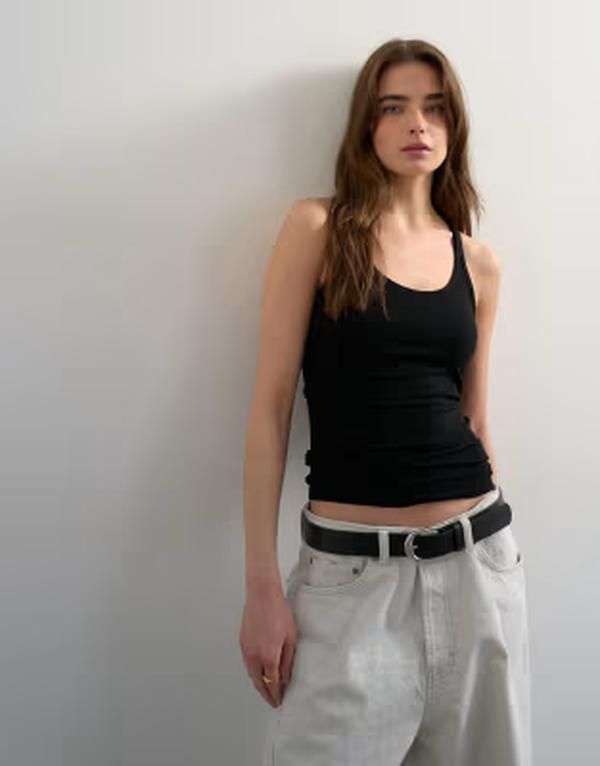 トップショップ レディース トップス ベスト Topshopremium spaghetti strap scoop neck racer back tank top Black ブラック