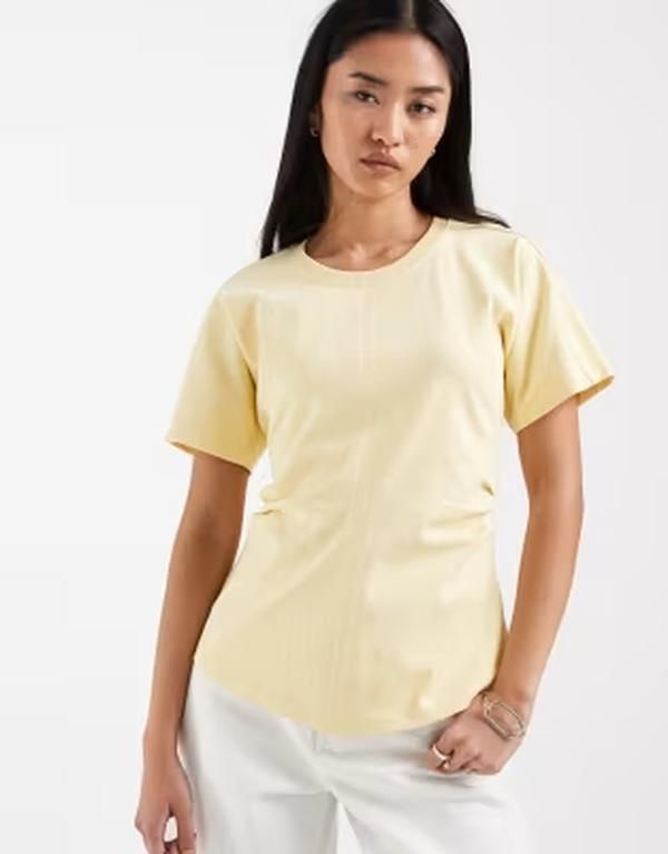 オンリー レディース トップス Tシャツ ウエストマーク ONLY cinched waistshirt in buttermilk Sunlight