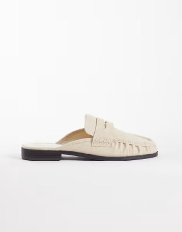 エイソス レディース シューズ スリッポン・ローファー ギャザー ASOS DESIGN Wide Fit Mouse ruchedetailing loafer mules inatural Natural fabrication