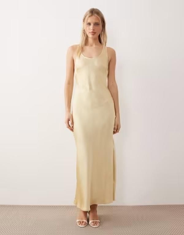 エイソス レディース トップス ワンピース サテン マキシ ASOS DESIGN scoop satin maxi dress in buttermilk