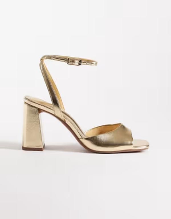 エイソス レディース シューズ サンダル ヒール ASOS DESIGN Wide Fit Honour barely there mid height block heel sandals GOLD ゴールド