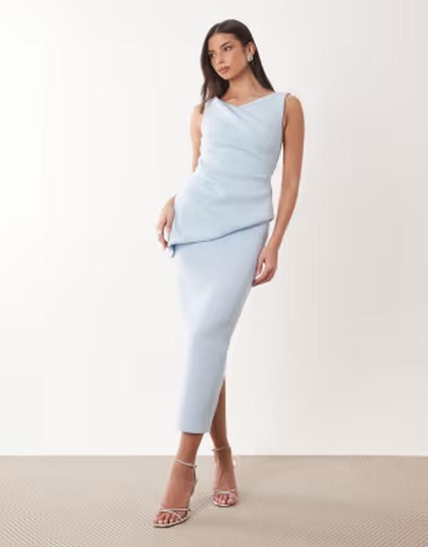 エイソス レディース トップス ワンピース アシンメトリー ドレープ ミディ スキューバ ASOS DESIGN drape asymmetric midi dress in light blue scubastyle fabric Light Blue ブル