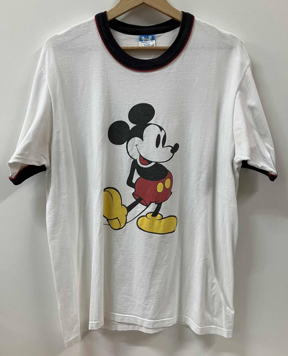古着 半袖Tシャツ 80s 90s Disney ミッキーマウス リンガー アメリカ製 ホワイト サイズXL