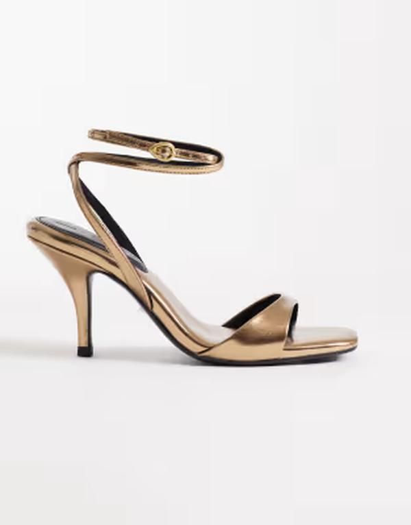 エイソス レディース シューズ サンダル ヒール ASOS DESIGN Hope barely there mid heel stiletto sandals in warm BRONZE ゴールド