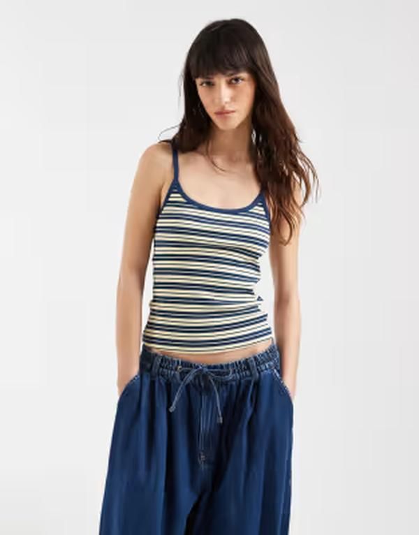 エイソス レディース トップス ベスト コントラスト ASOS DESIGN contrast binding scoop detail tank top stripe Navy stripe ネイビー 6,784円