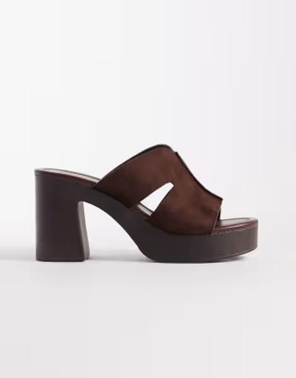 エイソス レディース シューズ サンダル カットアウト プラットフォーム スエード ヒール ASOS DESIGN Hamlet cut out detailing platform heeled mules in chocolate suedette CHO