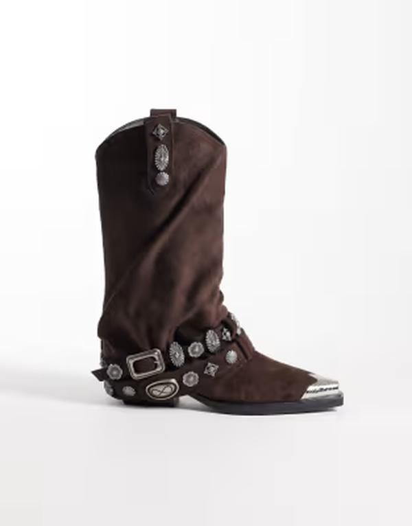 アザレア ワン レディース シューズ ブーツ・レインブーツ スエード アンクル Azalea Wang Ashraf slouchy embellished western ankle bootsuede Chocolate チョコレート