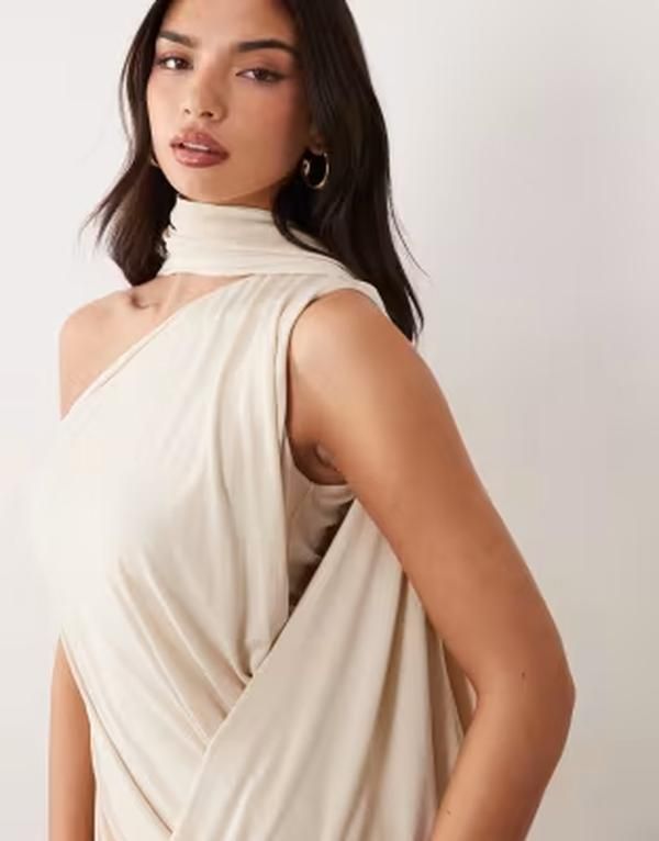 エイソス レディース トップス ワンピース ASOS DESIGN one shoulder scarf wrap dress in cream クリーム