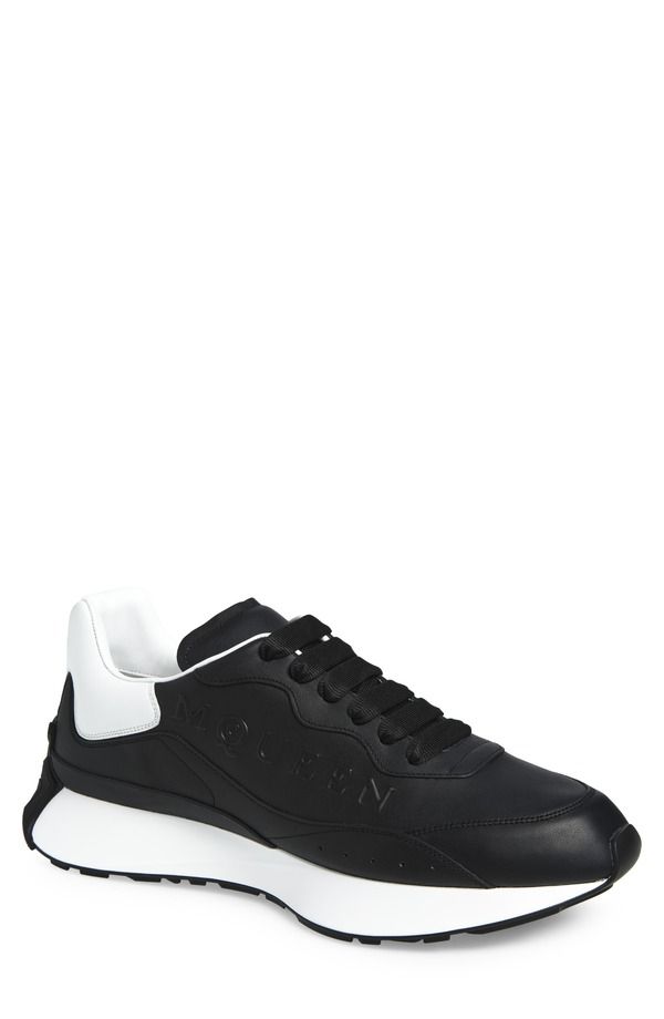 マックイーン メンズ シューズ スニーカー プリント McQueen Sprint Runner Sneaker Black White ホワイト