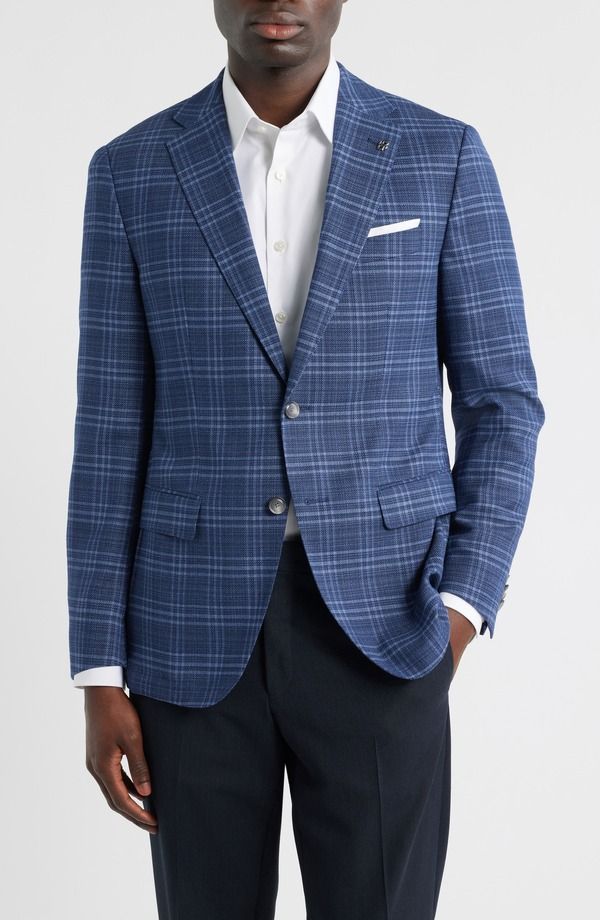 ボス メンズ アウター ジャケット・ブルゾン スリムフィット ウール コート BOSS Hutson Slim Fit Navy Plaid Slub Wool Blend Sport Coat Dark Blue ブルー