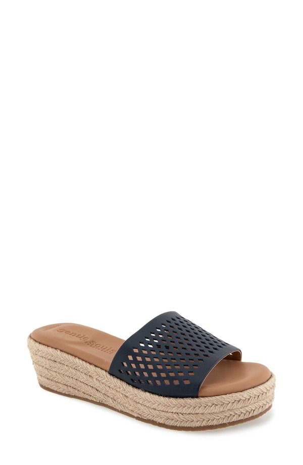 ジェントルソウルズ レディース シューズ サンダル プラットフォーム Gentle Souls Vandy Perforated Platform Slide Sandal Indigo Leather インディゴ