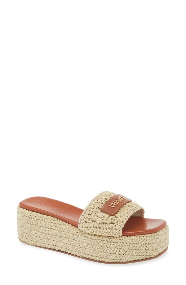 ヴェルサーチ レディース シューズ サンダル プラットフォーム Versacespadrille Platform Slide Sandal Natural Ambrer Gold ゴールド