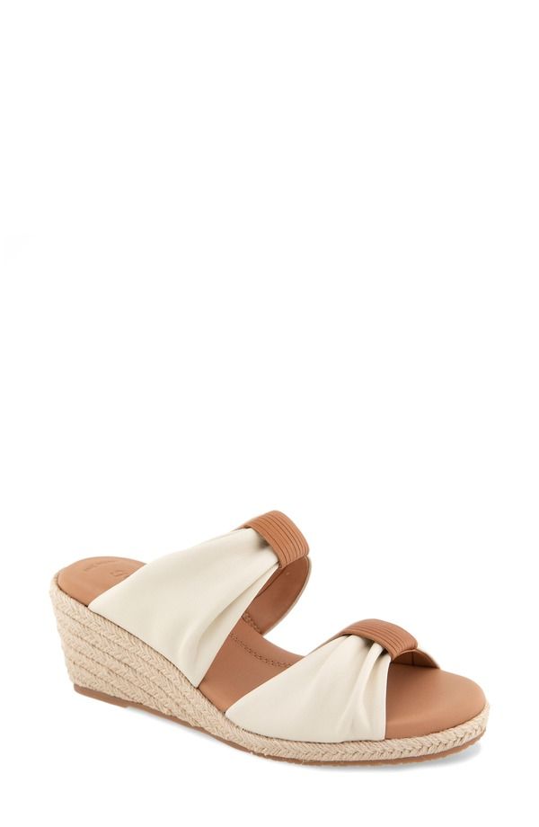 ジェントルソウルズ レディース シューズ サンダル プラットフォーム Gentle Souls Gracious Espadrille Platform Wedge Slide Sandal Stone Leather ストーン