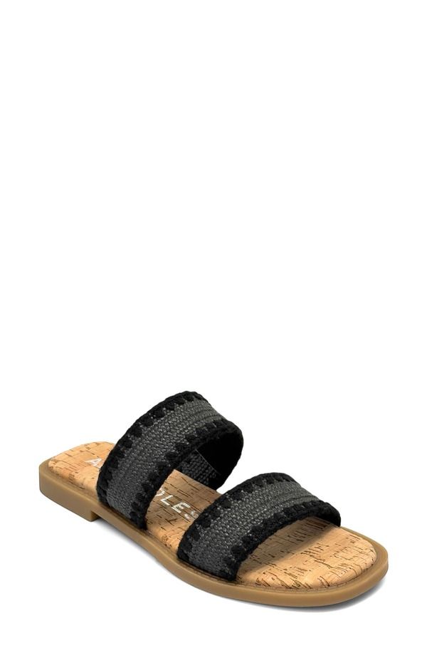 エアロソールズ レディース シューズ サンダル Aerosoles Centro TwoStrap Sandal Black Raffia Elastic ブラック