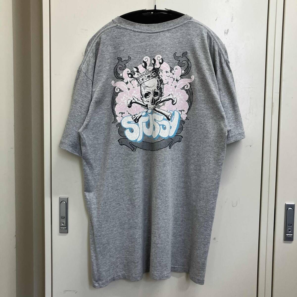 90s OLD STUSSY スカルフラワーtee 半袖Tシャツ サイズL グレー系