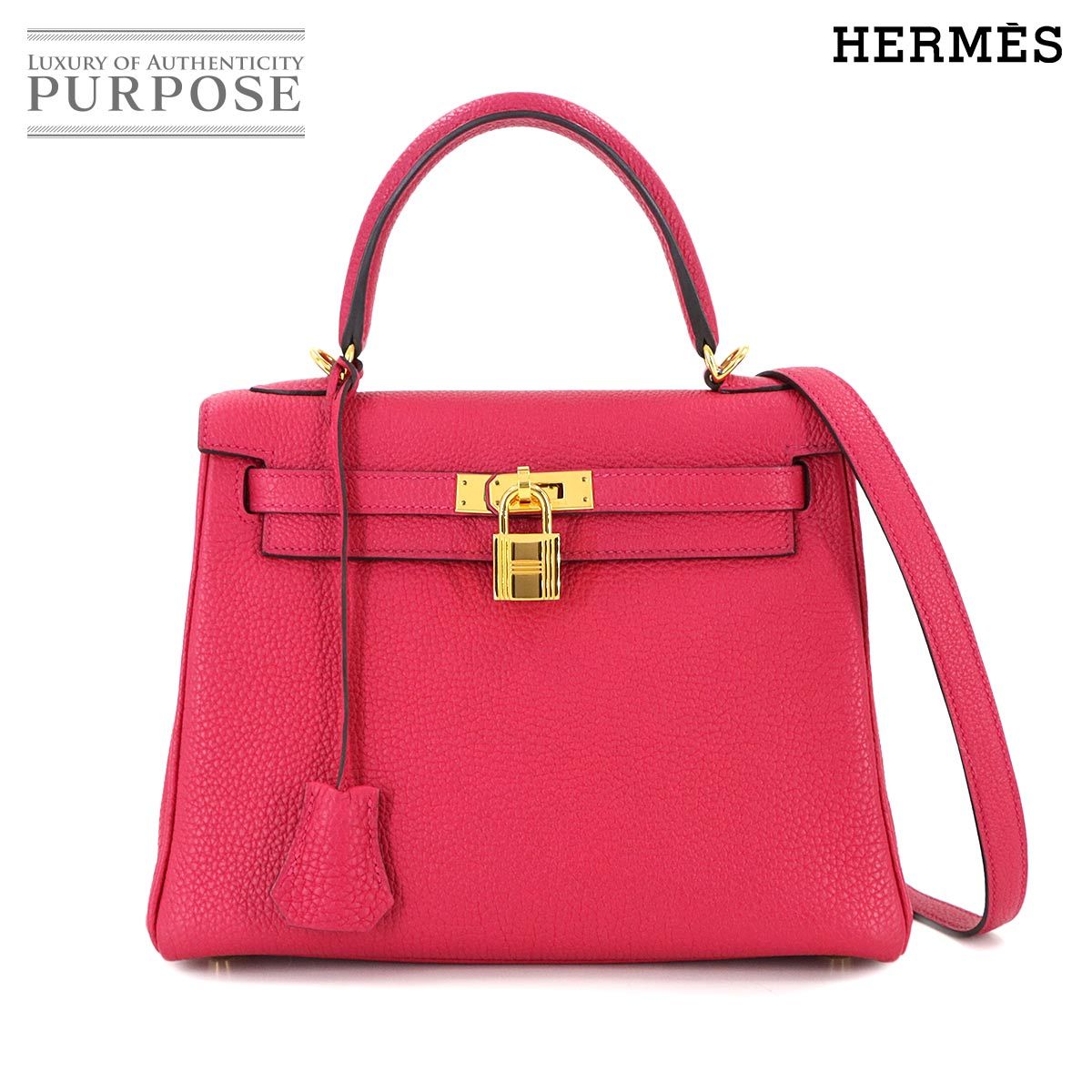 新品同様 エルメス HERMES ケリー 25 トゴ フランボワーズ 2way ハンド ショルダー バッグ 内縫い Z刻印 ゴールド 金具 Kelly 25 90312019