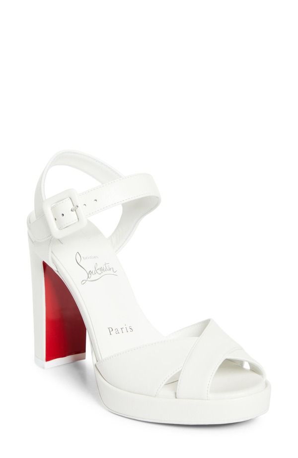 クリスチャン・ルブタン レディース シューズ サンダル ヒール Christian Louboutin Cora Block Heel Sandal Bianco Lin Bianco