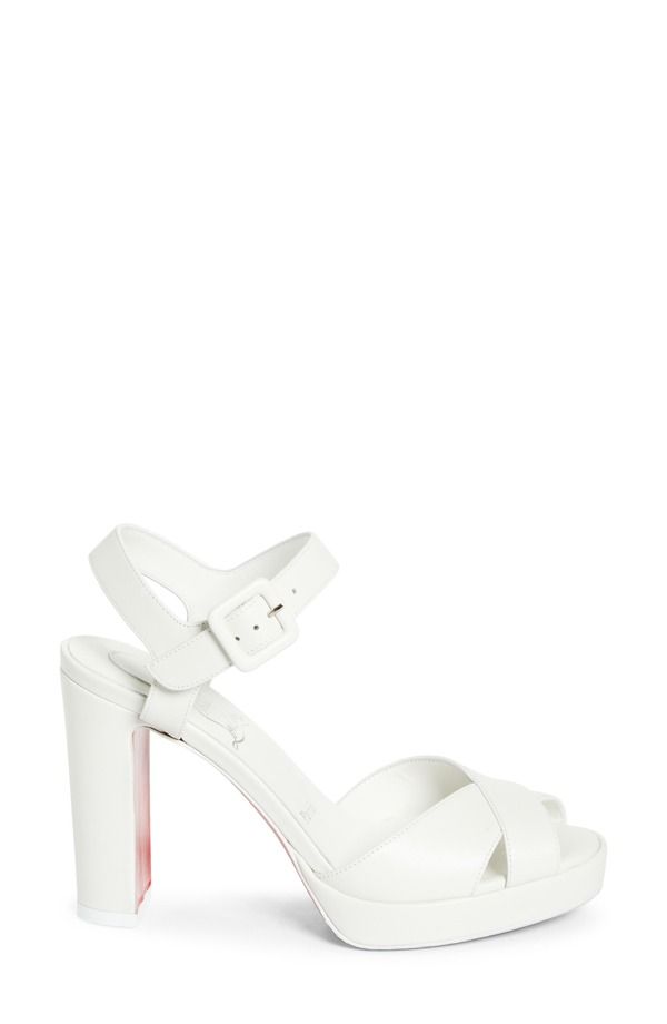 クリスチャン・ルブタン レディース シューズ サンダル ヒール Christian Louboutin Cora Block Heel Sandal Bianco Lin Bianco