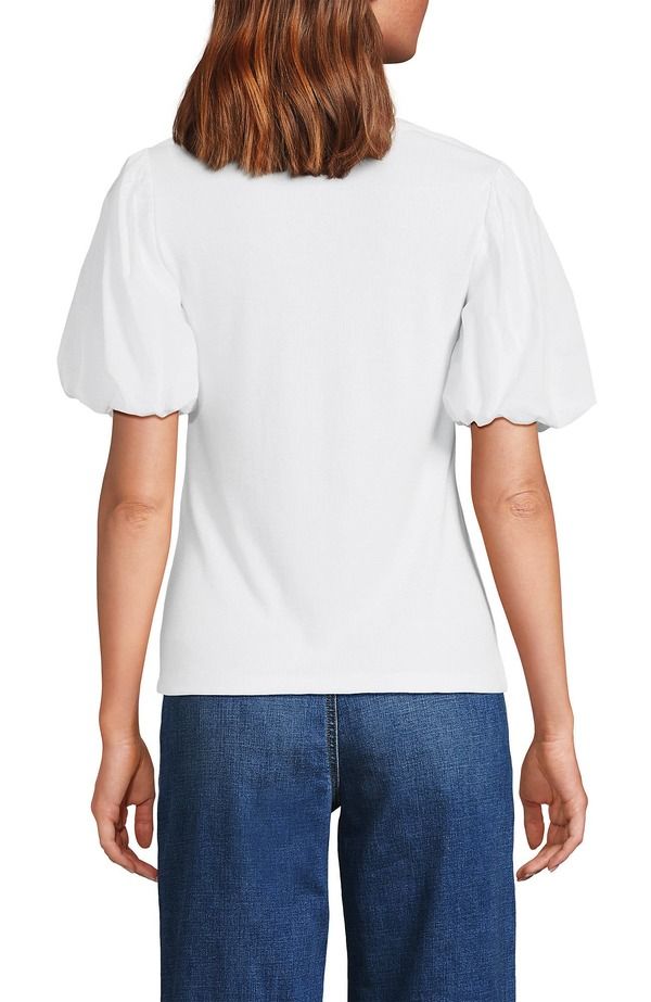 ランズエンド レディース トップス シャツ Lands Endrapey Rib Puff Sleeve Scoop Neck Top White ホワイト