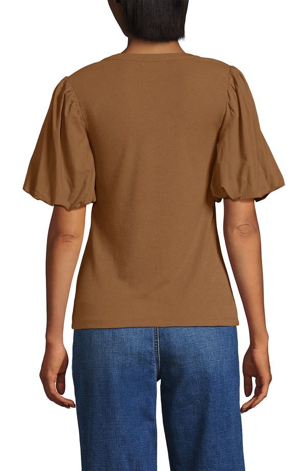 ランズエンド レディース トップス シャツ Lands Endrapey Rib Puff Sleeve Scoop Neck Top Canyon Camel キャメル ランズエンド レディース トップス シャツ Lands Endrapey Rib Puff Sleeve Scoop Neck Top Canyon Camel キャメル