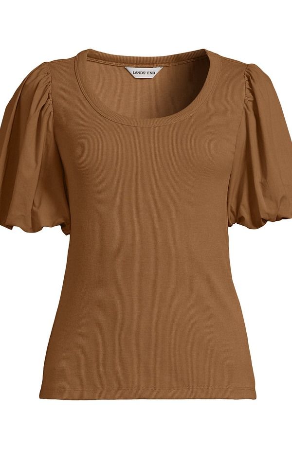 ランズエンド レディース トップス シャツ Lands Endrapey Rib Puff Sleeve Scoop Neck Top Canyon Camel キャメル ランズエンド レディース トップス シャツ Lands Endrapey Rib Puff Sleeve Scoop Neck Top Canyon Camel キャメル