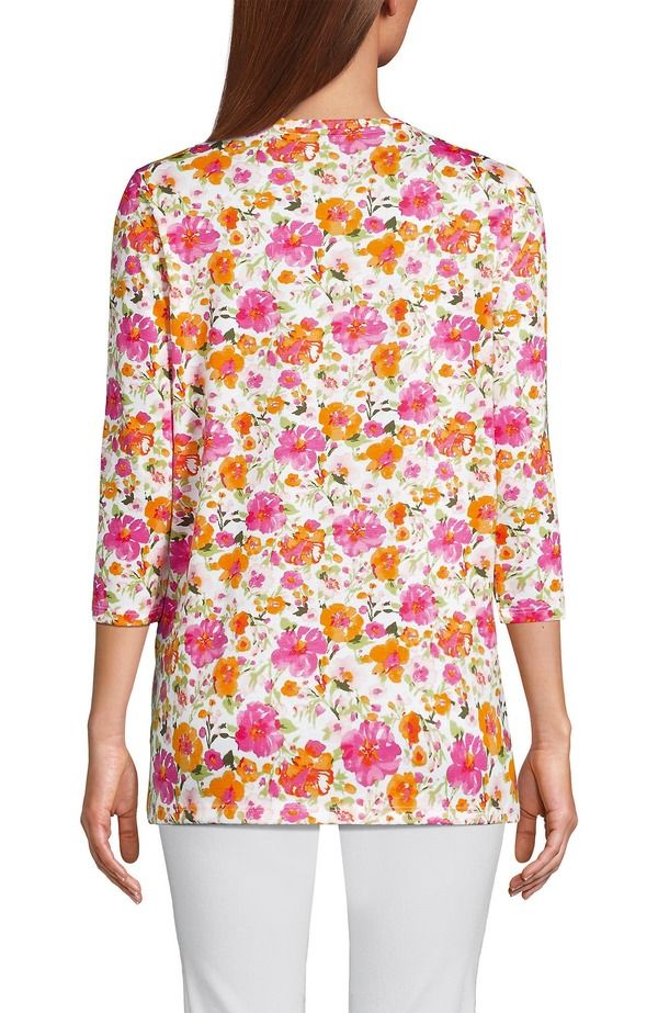 ランズエンド レディース トップス シャツ コットン Lands End 34 Sleeve Cotton Supima Tunic White Multi Painted Blooms ホワイト ランズエンド レディース トップス シャツ コットン Lands End 34 Sleeve Cotton Supima Tunic White Multi Painted Blooms ホワイト