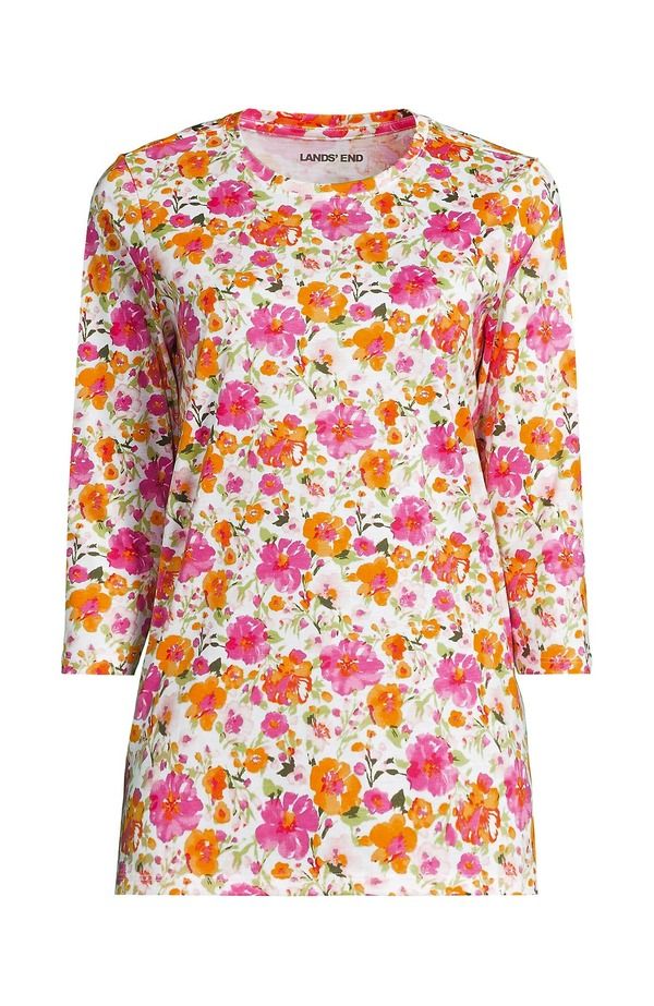ランズエンド レディース トップス シャツ コットン Lands End 34 Sleeve Cotton Supima Tunic White Multi Painted Blooms ホワイト ランズエンド レディース トップス シャツ コットン Lands End 34 Sleeve Cotton Supima Tunic White Multi Painted Blooms ホワイト
