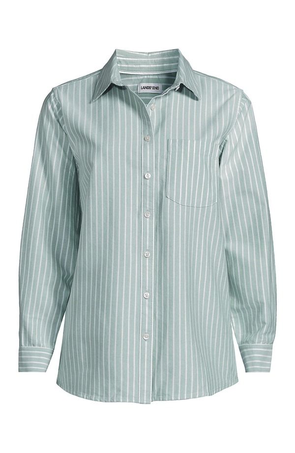 ランズエンド レディース トップス シャツ オックスフォード Lands End Oxford Shirt Mineral Aqua Stripe アクア