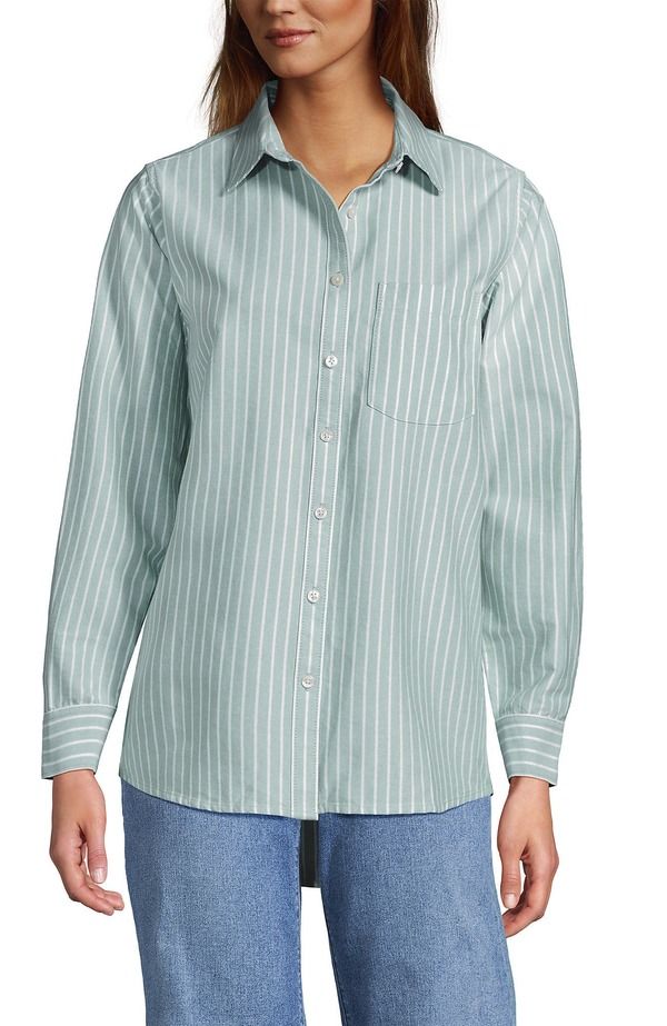 ランズエンド レディース トップス シャツ オックスフォード Lands End Oxford Shirt Mineral Aqua Stripe アクア