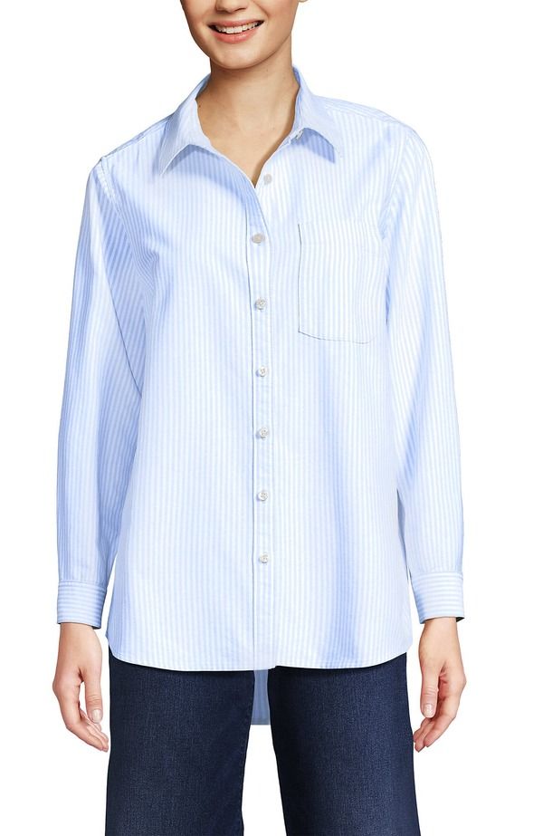 ランズエンド レディース トップス シャツ オックスフォード Lands End Oxford Shirt Clear Blue Stripe ブルー