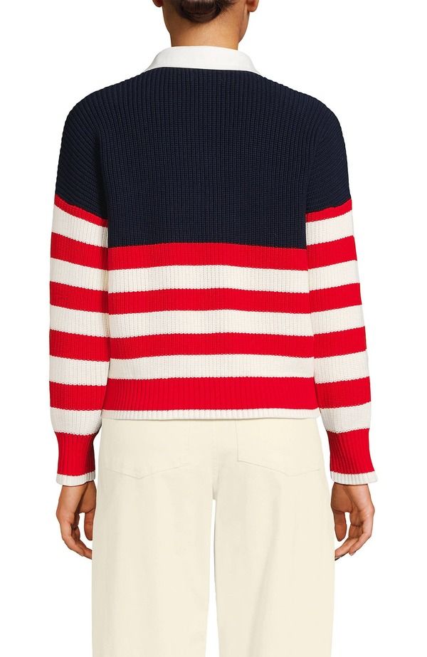 ランズエンド レディース トップス シャツ セーター Lands Endrifterugby with Woven Collar SweateredIvory American Flag アイボリー ランズエンド レディース トップス シャツ セーター Lands Endrifterugby with Woven Collar SweateredIvory American Flag アイボリー