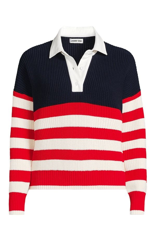 ランズエンド レディース トップス シャツ セーター Lands Endrifterugby with Woven Collar SweateredIvory American Flag アイボリー ランズエンド レディース トップス シャツ セーター Lands Endrifterugby with Woven Collar SweateredIvory American Flag アイボリー