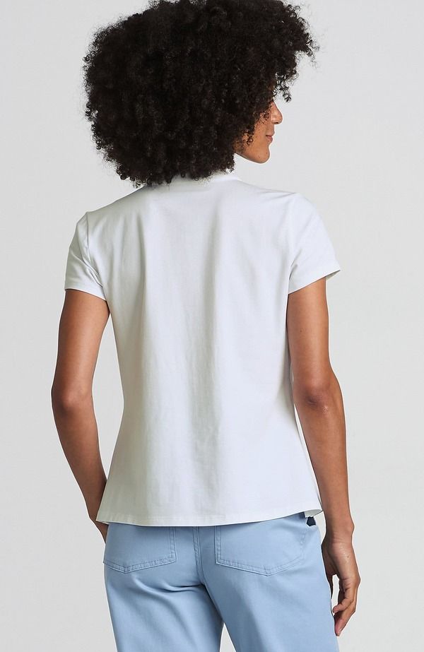 ランズエンド レディース トップス シャツ ジャージー Lands End Short Sleeve Lightweight Jersey Button Pintuck Top White ホワイト
