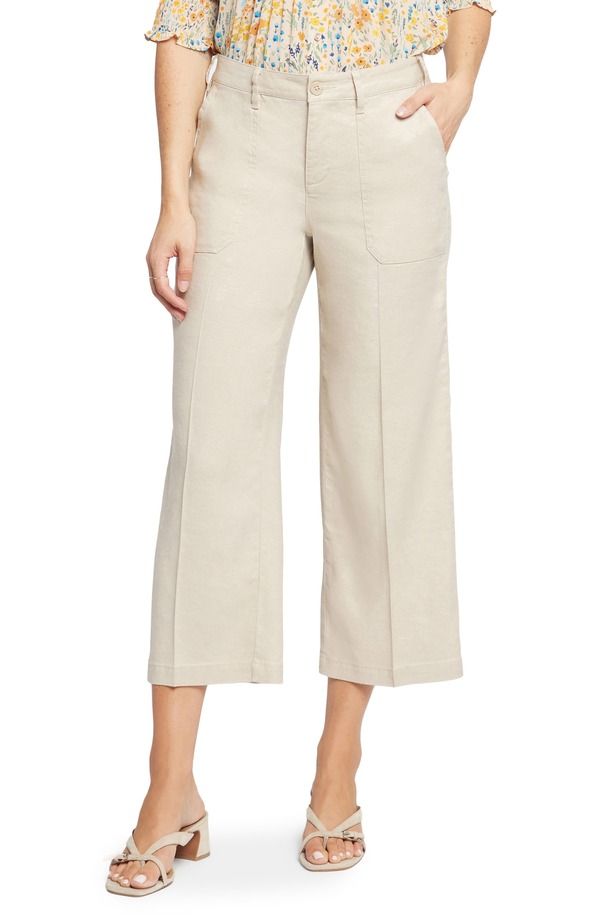 エヌワイディージェイ レディース ボトムス レギンス ワイドレッグ パンツ リネン NYDJ Linen Blend Crop Wide Leg Pants Feather
