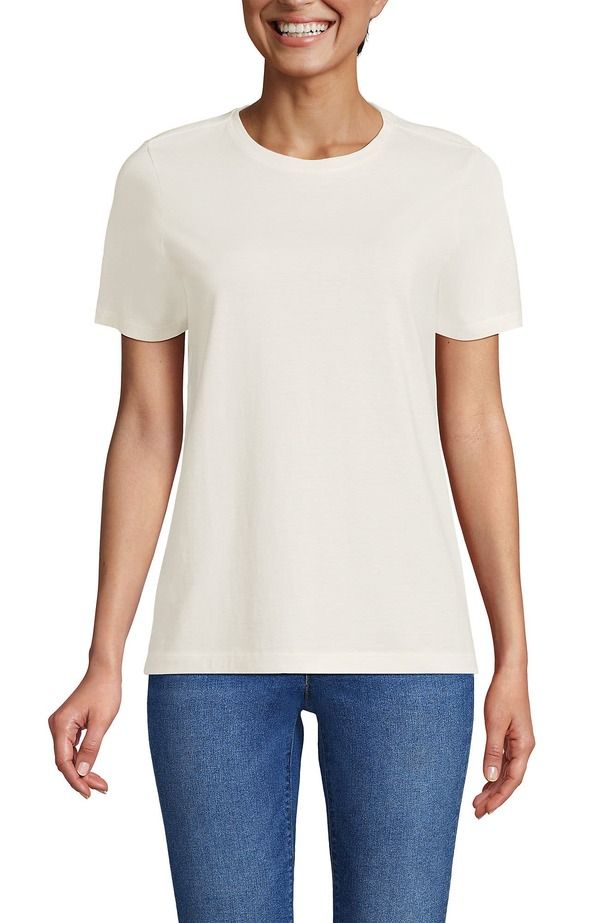 ランズエンド レディース トップス Tシャツ クルーネック コットン Lands End Supima Cotton Crewneck TShirt Ivory アイボリー