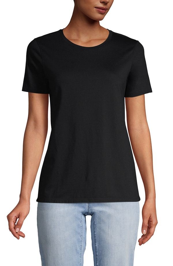 ランズエンド レディース トップス Tシャツ クルーネック コットン Lands End Supima Cotton Crewneck TShirt Black ブラック