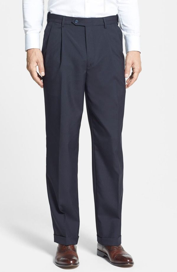 ベール メンズ ボトムス カジュアルパンツ プリーツ Berle Self Sizer Waist Plain Weave Pleated Washable Trousers Navy ネイビー
