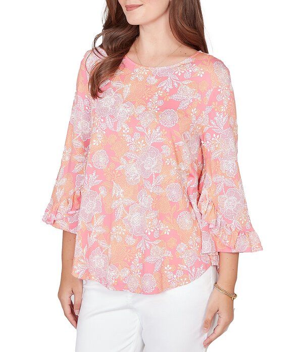 ルビーアールディー レディース トップス シャツ フラワー柄 フリル フラワー Ruby Rd Floral Scoop Neck 34 Ruffle Trim Sleeve Top Cotton Candy Multi マルチカラー ルビーアールディー レディース トップス シャツ フラワー柄 フリル フラワー Ruby Rd Floral Scoop Neck 34 Ruffle Trim Sleeve Top Cotton Candy Multi マルチカラー
