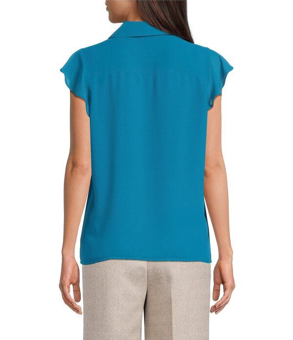 カルバンクライン レディース トップス シャツ シフォン フリル ブラウス Calvin Klein Chiffon Futter Sleeve Point Collaruffle Button Front Blouse Petrol カルバンクライン レディース トップス シャツ シフォン フリル ブラウス Calvin Klein Chiffon Futter Sleeve Point Collaruffle Button Front Blouse Petrol