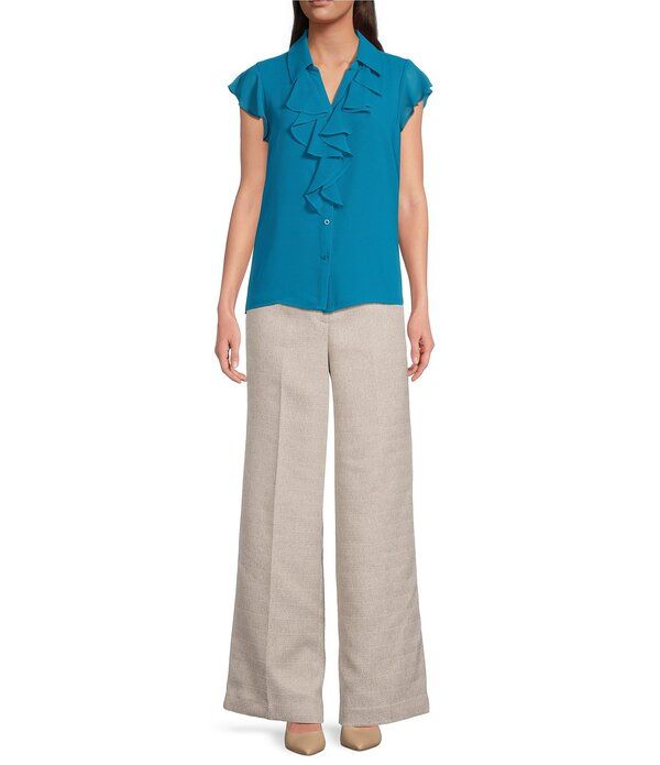 カルバンクライン レディース トップス シャツ シフォン フリル ブラウス Calvin Klein Chiffon Futter Sleeve Point Collaruffle Button Front Blouse Petrol カルバンクライン レディース トップス シャツ シフォン フリル ブラウス Calvin Klein Chiffon Futter Sleeve Point Collaruffle Button Front Blouse Petrol