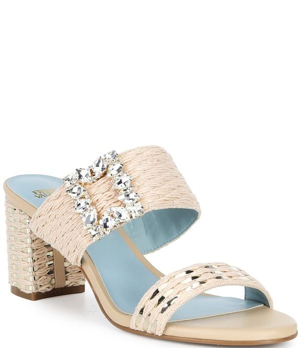 フランセスバレンタイン レディース シューズ サンダル ヒール FRANCES VALENTINE Betty Raffia Embellished Block Heel Slide Sandals NaturalGold ゴールド